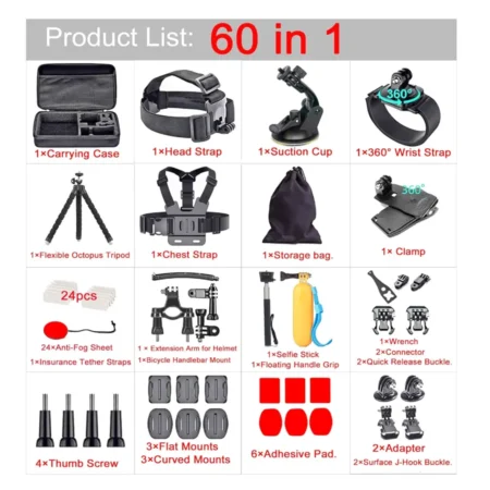 Black Pro 60 in 1 Camera Accessories Kit